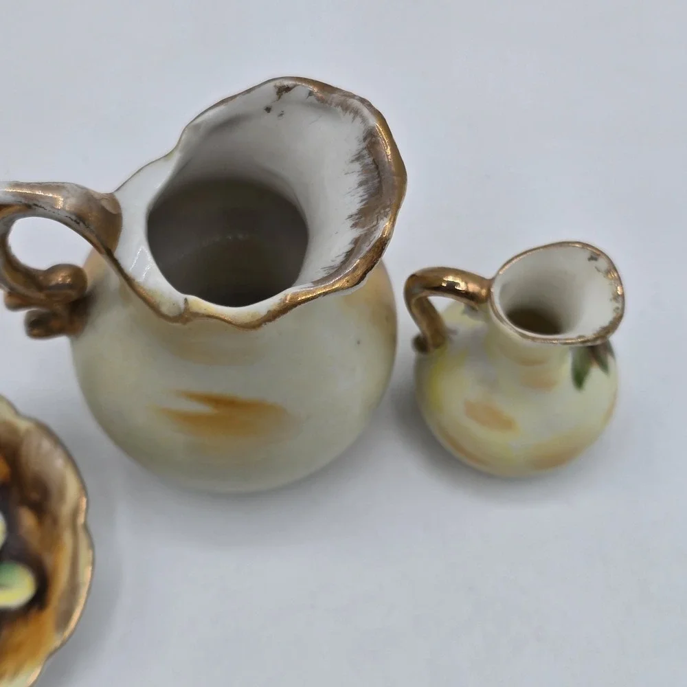 Vintage ENESCO E2351 Japan‎ Mini FRUIT Water Pitcher w/ Basin Bowl Lot Set